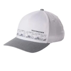 TravisMathew Mens White Gray Palm Print Golf Hat Casual Headwear